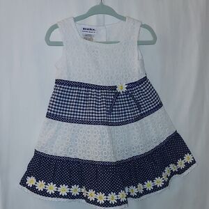 Blueberi Boulevard White and Blue Tiered Girl's Dress. Size 18 Mos
